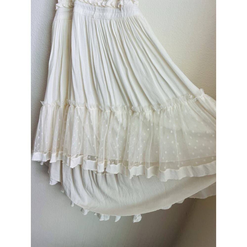 R. Vivimos Dress Womens Small Cream Flowy Boho Sheer Dot Hem - Picture 4 of 9